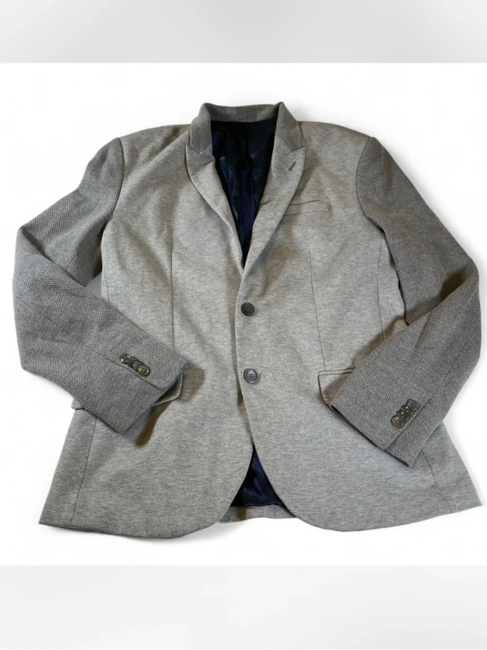 Zara Men's‎ Stretch Comfort Knit Two Button Blazer Jacket Size XL Grey